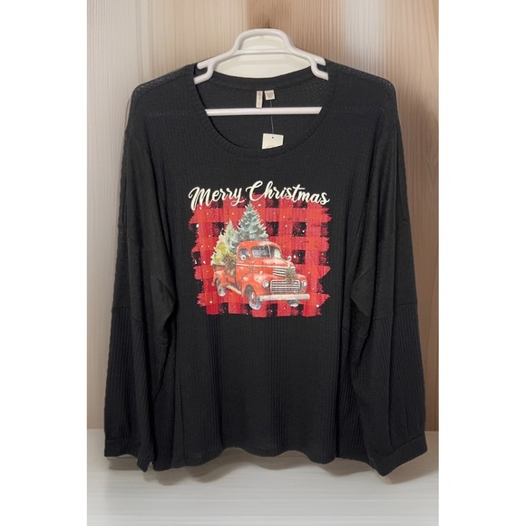 Cato Classic Red Truck Christmas Spirit Theme Waffle Knit Top ~ Sz 26/28 ~ NWT - Picture 2 of 8